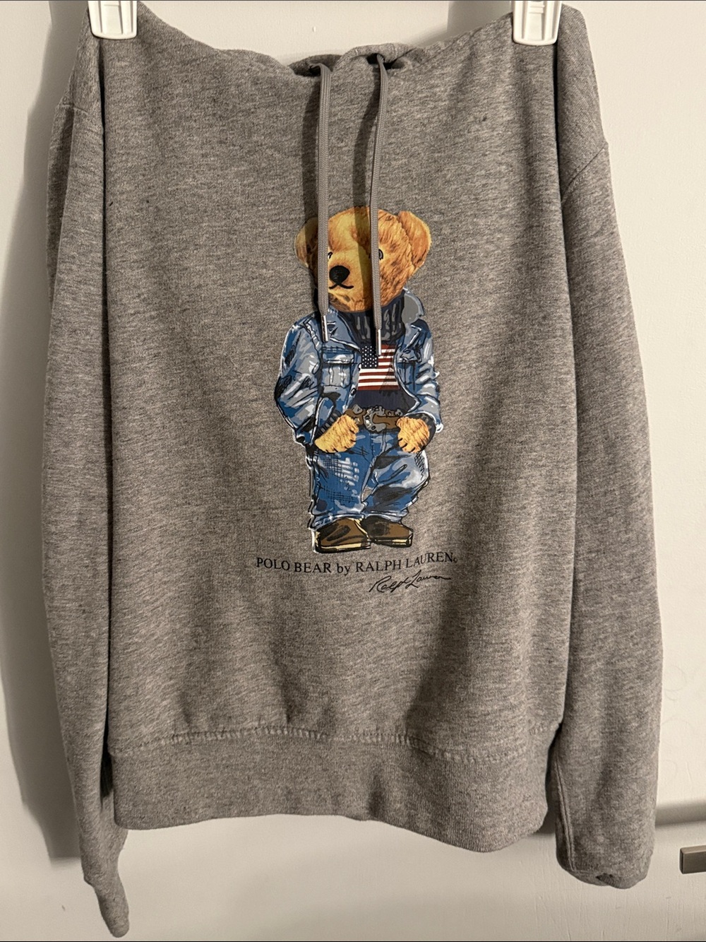 Ralph Lauren Grey Polo Bear Denim Hoodie Sweatshirt